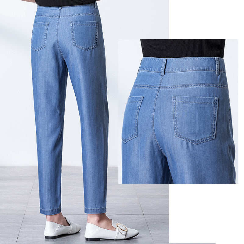 Fashionable casual, thin and medium waist jeans