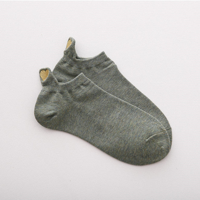 Heel Ear Love Embroidery Women's Boat Socks
