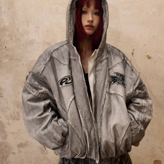 Carved, Ground Stained Hand Painted Hooded Cotton Jacket