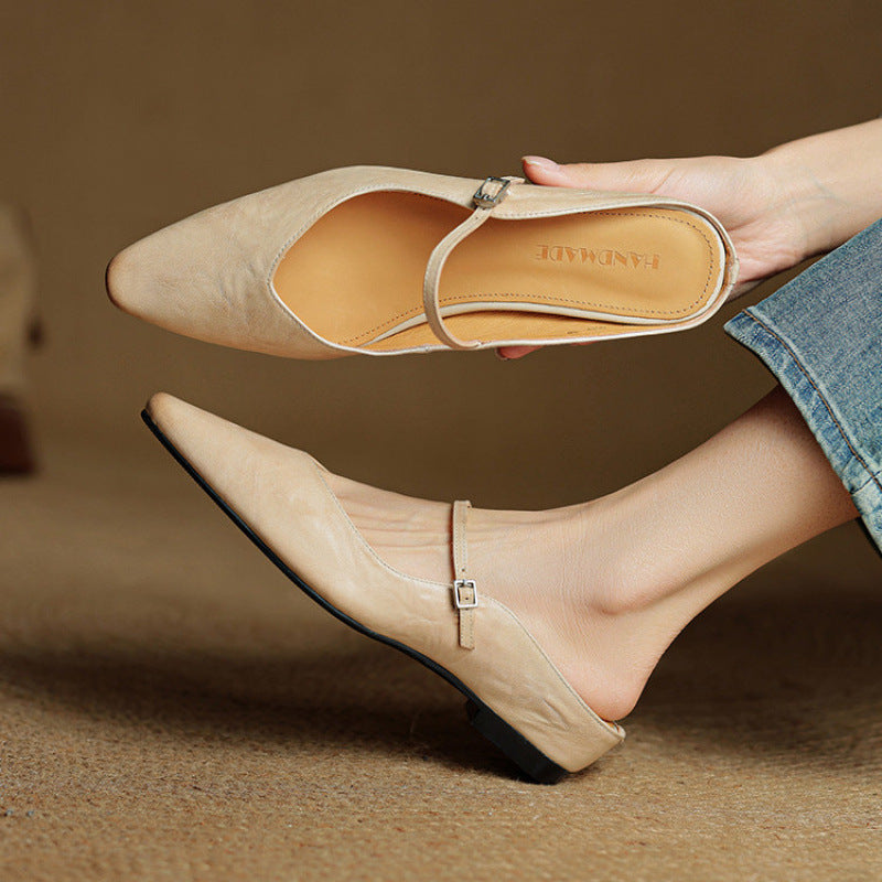 Summer New Women's Closed Toe Cowhide Slippers
