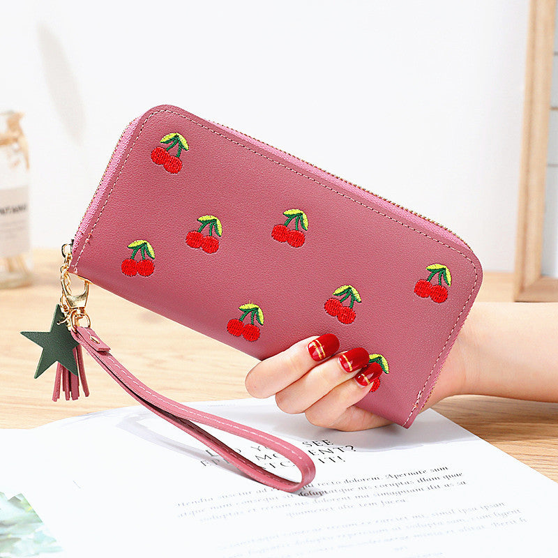 New style cherry embroidery fashion long wallet