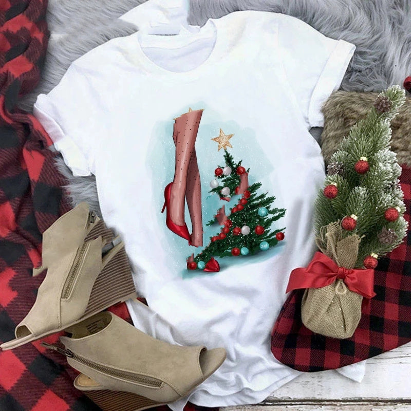 Christmas  Print Girlfriends Red T-Shirt