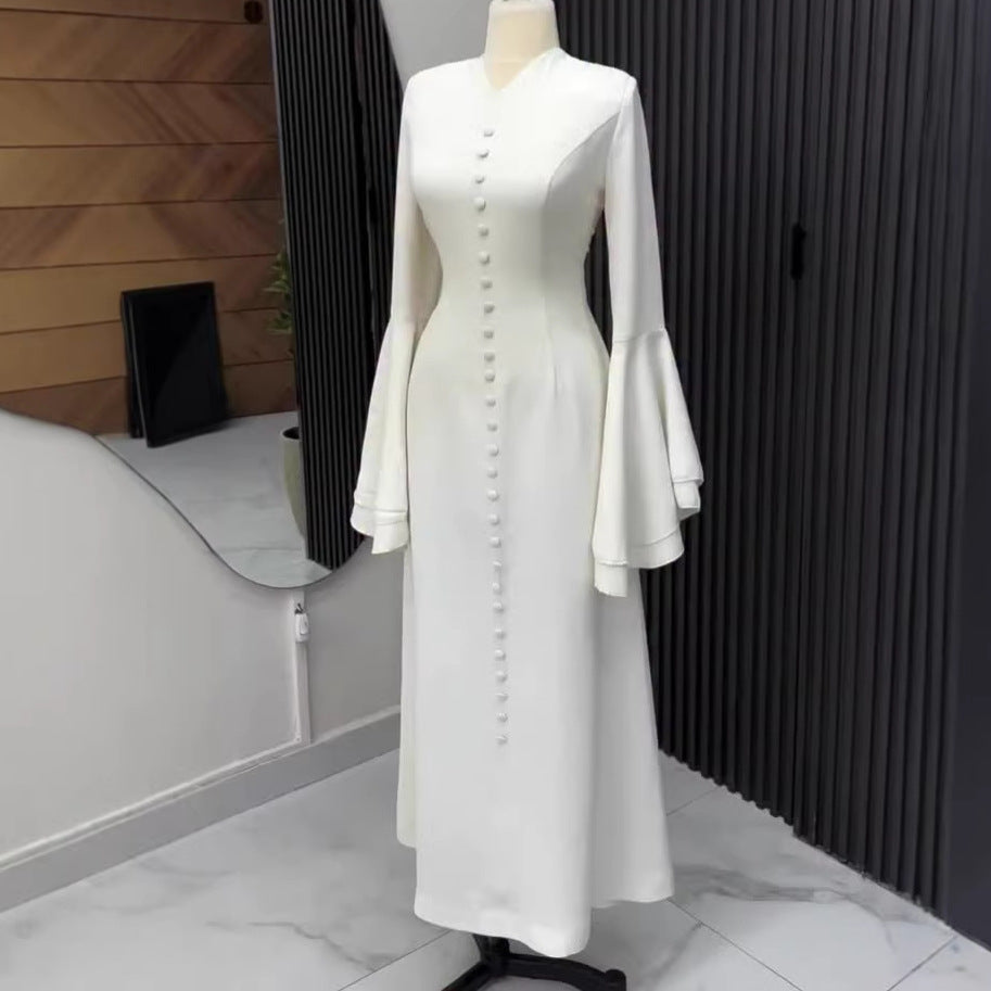 Slimming V-neck Casual Chic Button-up Long Dress