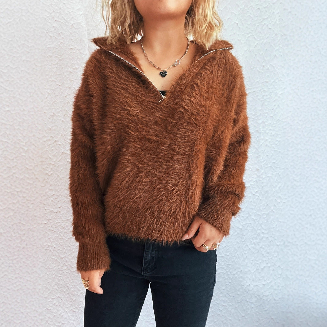 Casual Polo Collar Half Zipper Knitted Commuting Fashion Women's Sweater