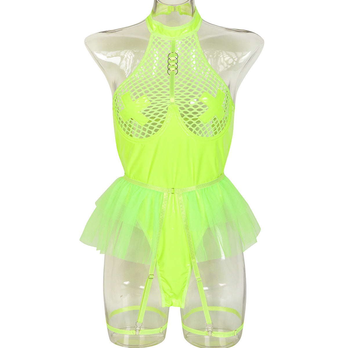 PU Patent Leather Large Grid Cross Jumpsuit