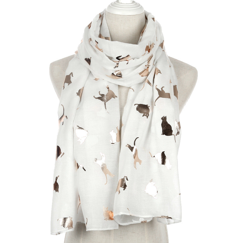 Big cat bronzing printed polyester scarf
