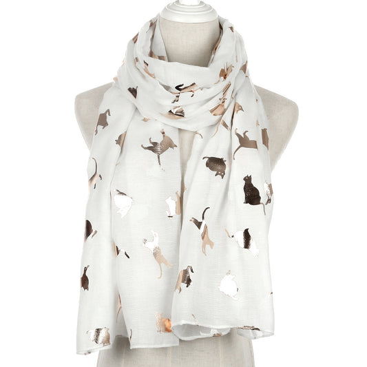Big cat bronzing printed polyester scarf