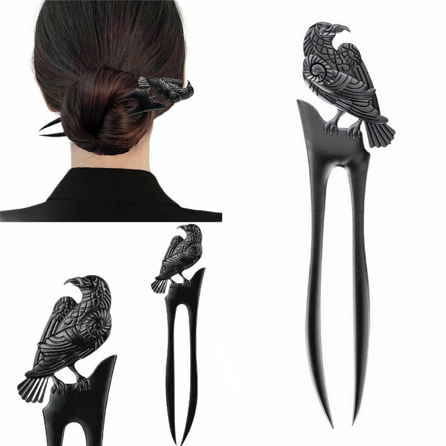 Retro Crow Double-sided Three-dimensional Carved Hairpin