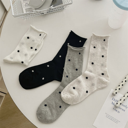 Thin Mesh Polka Dot Hollow Out Mid-calf Length Loose Socks Breathable Sweat Absorbing