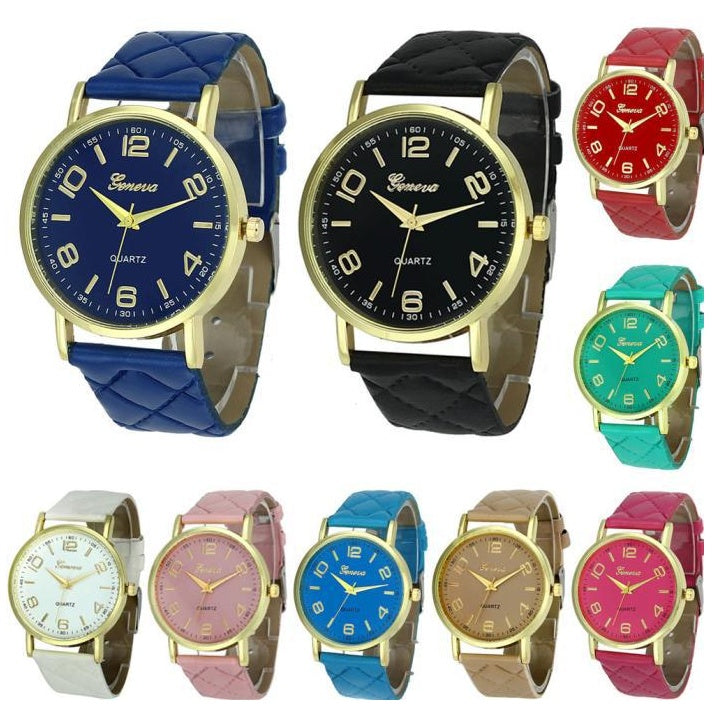 Fashion embossed geneva belt watch Personality strap with lady quartz Geneva watch