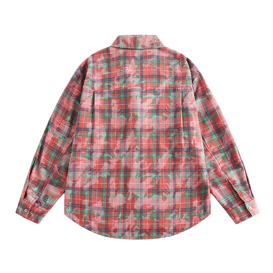 European And American Style Cuban Collar Long Sleeve Plaid Shirt For Men