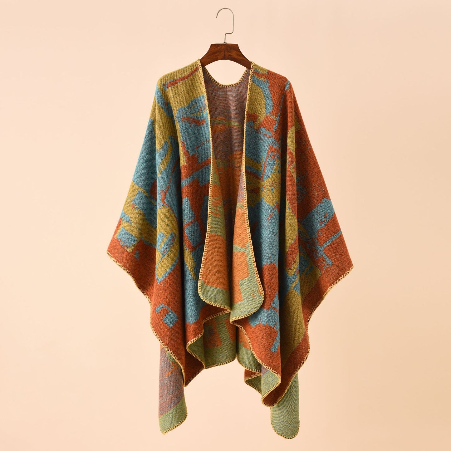 Irregular Geometric Check Pattern Imitation Cashmere Big Shawl
