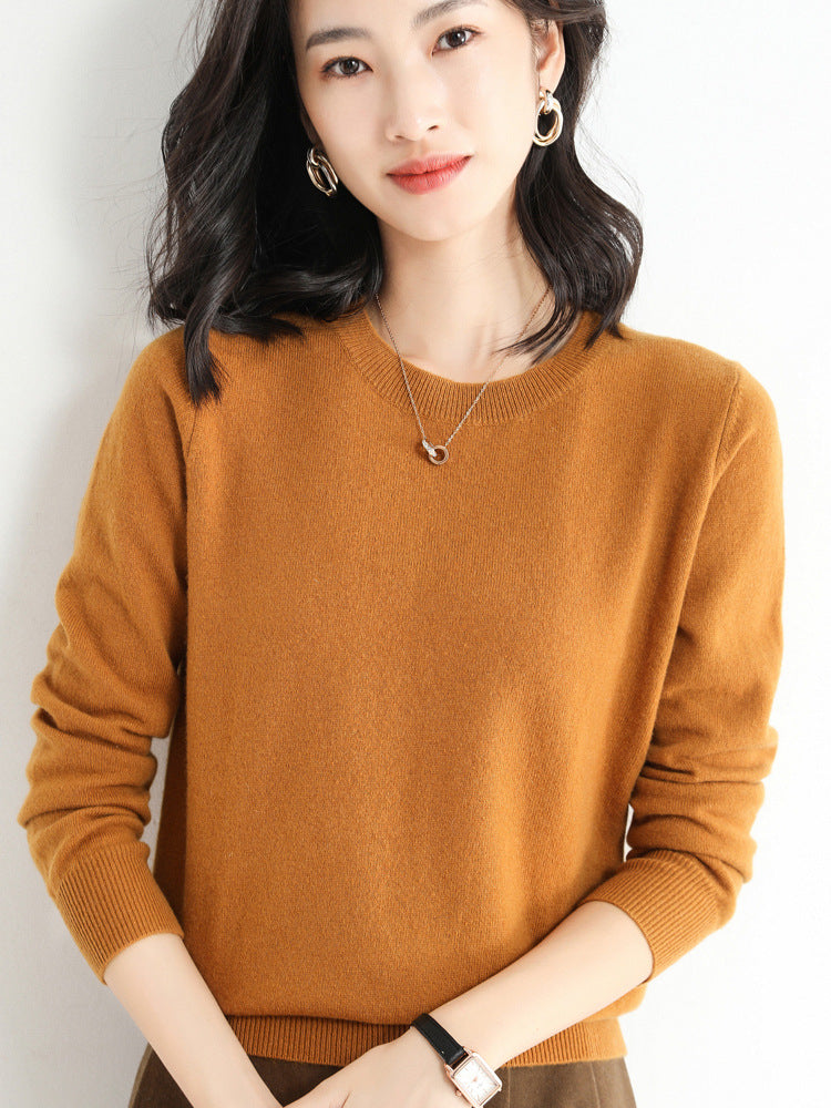 Slim Fit Solid Color Round Neck Base Pullover Sweater