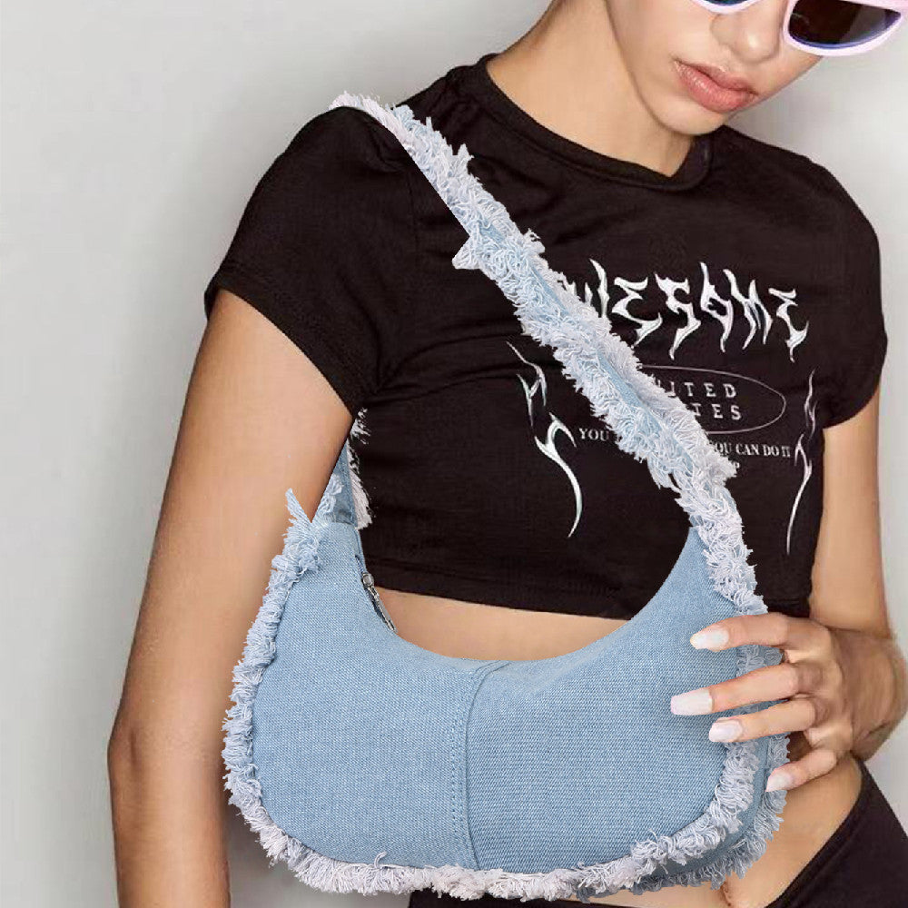 Skuldertaske i denim til kvinder