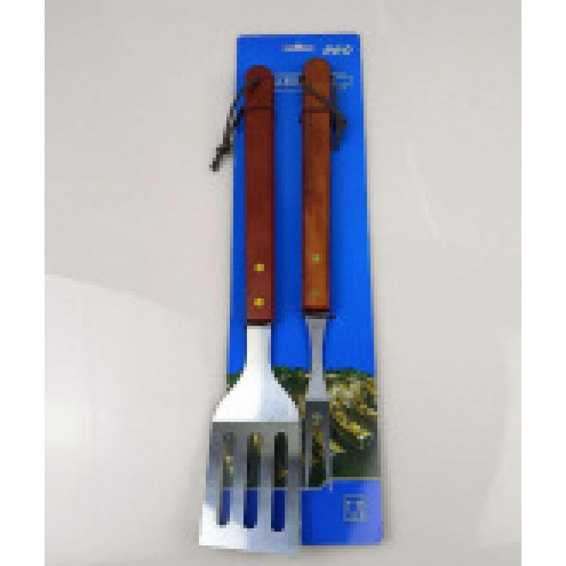 BBQ Tool Three-piece Set Stainless Steel Wooden Handle Shovel Fork Tongs