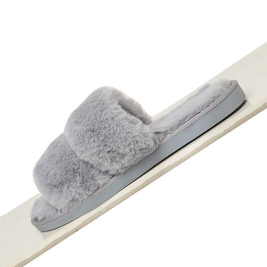 Home Furry Slippers With Two Open-toed Outer Wear