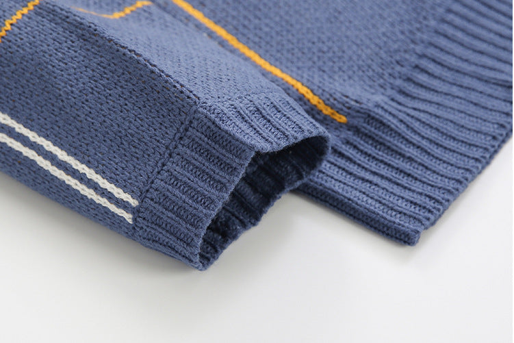 Men's Loose Blue Thickened Round Neck Knitted Bottoming Shirt