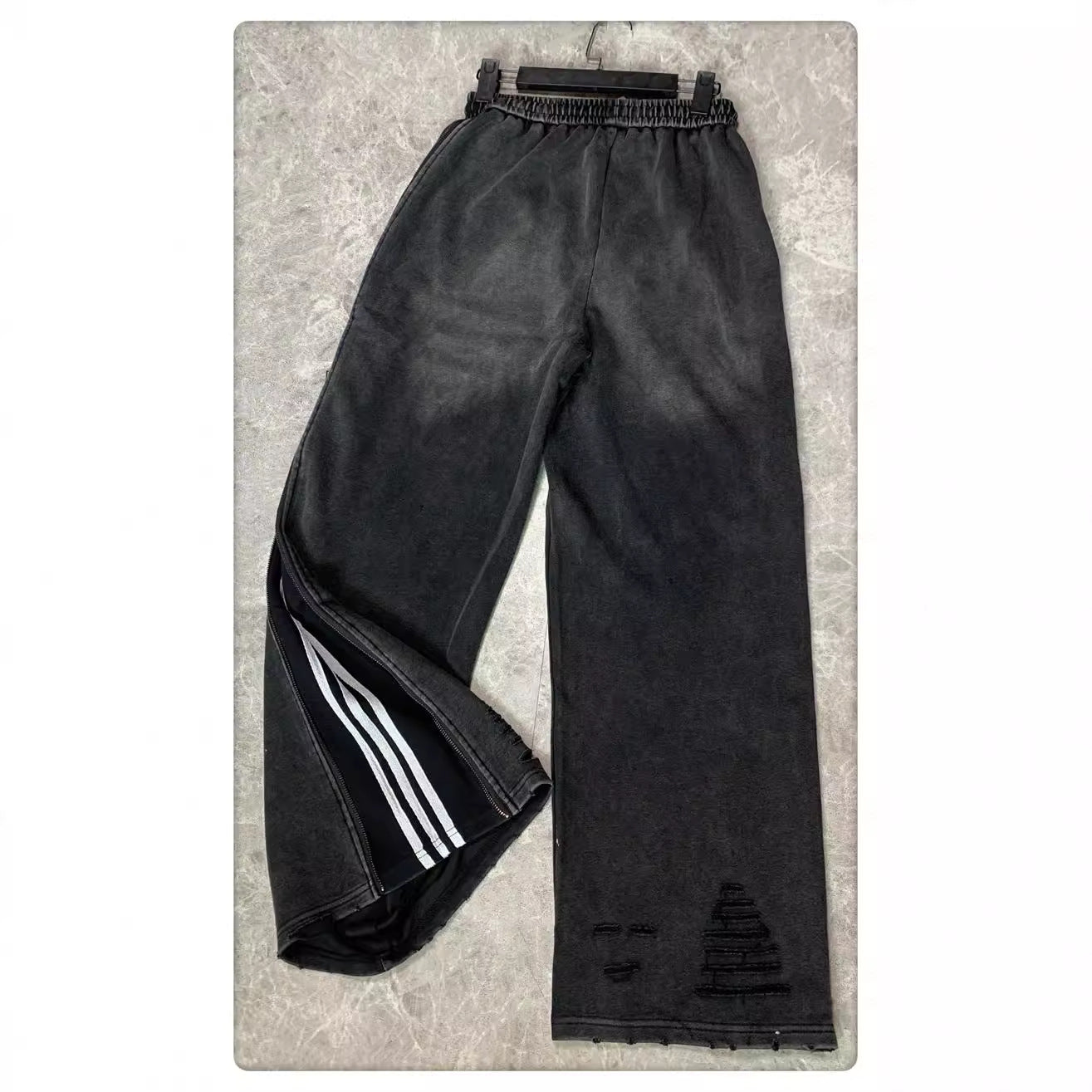 Design Sense Side Zipper Two-way Three Bars Mop Wide Leg Pants