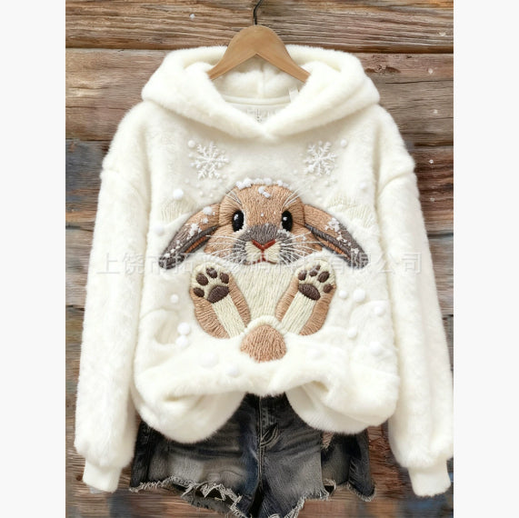 Womens Digital-Print Hoodie In Solid Color Simple Design