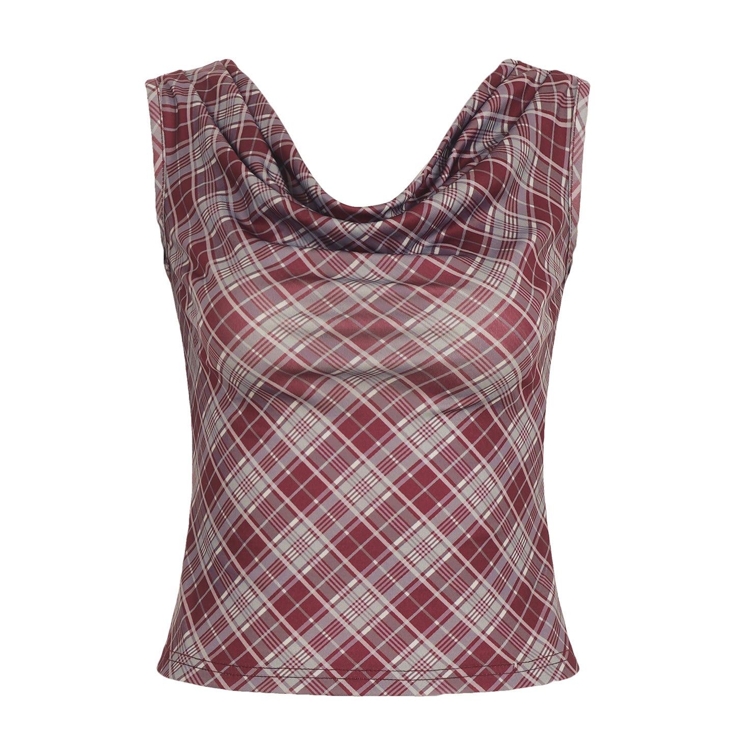 New Plaid Slanted-collar Slim-fit Figure-flattering Short-sleeve T-shirt