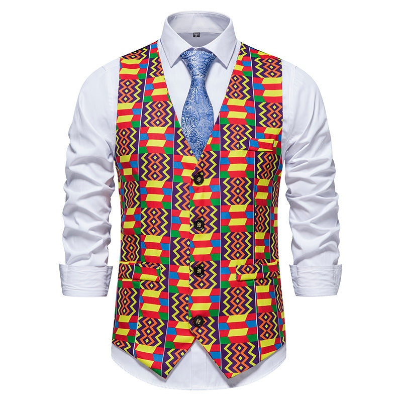 Men's Fashion Casual Patchwork Slim Fit Flower Vest
