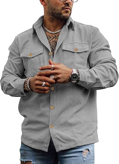 Men's Corduroy Button-Up Jacket Shirt