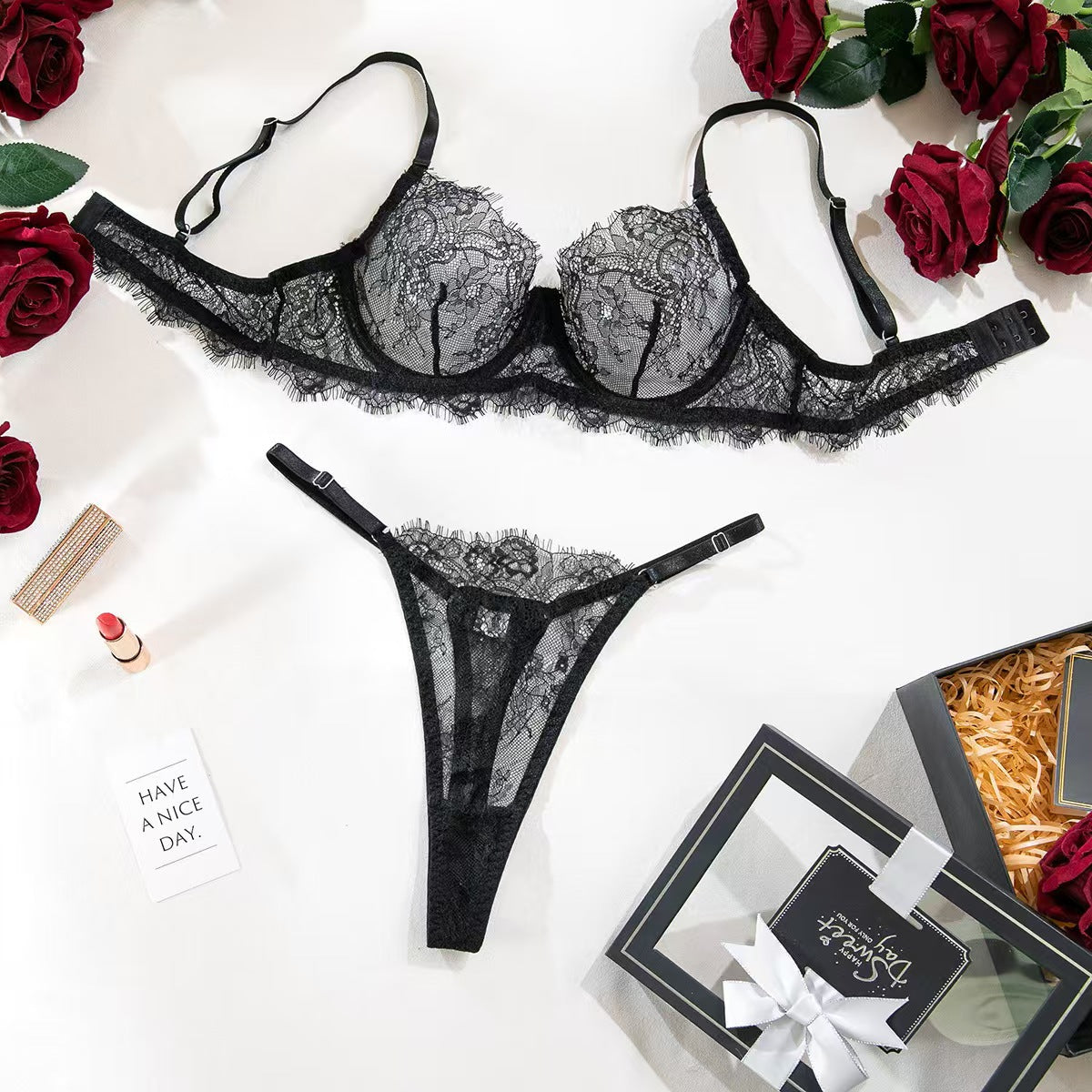 Womens Ultra-Thin Mesh Sheer Bra Set