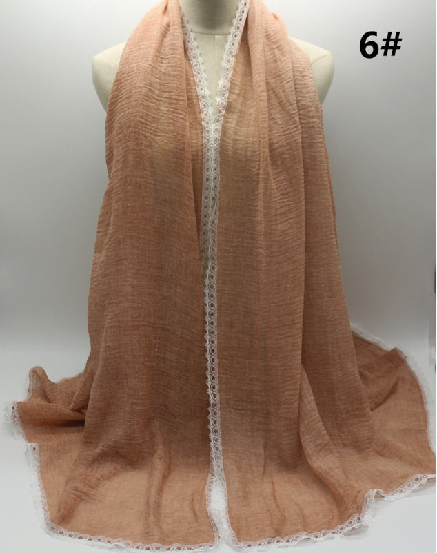 Cross Border Amazon Cotton Dirty Dye Solid Lace Scarf