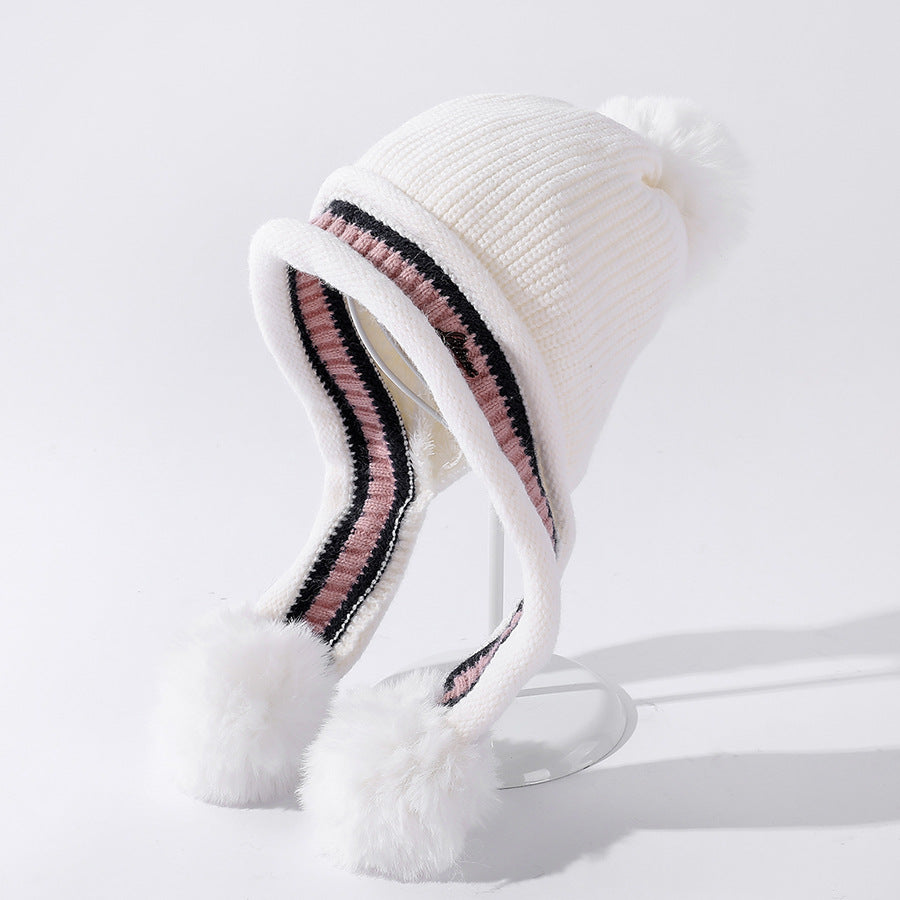 Ladies Knitted Hat Colorblock Casual Ear Guards For Warmth