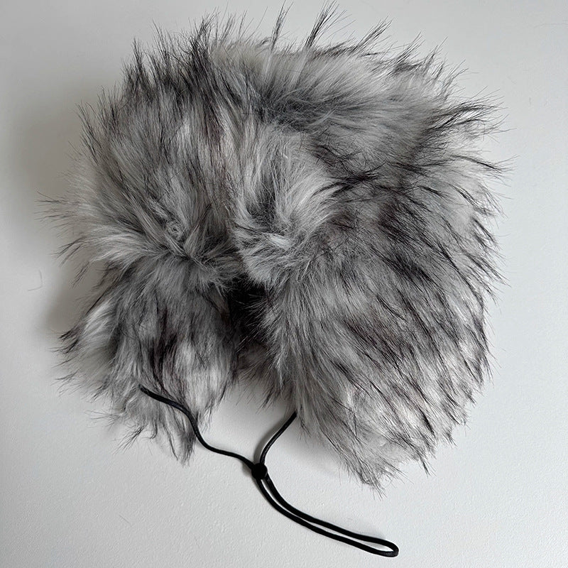 Outdoor Warm Thickened Earflap Hat With Integrated Fur And Fleece