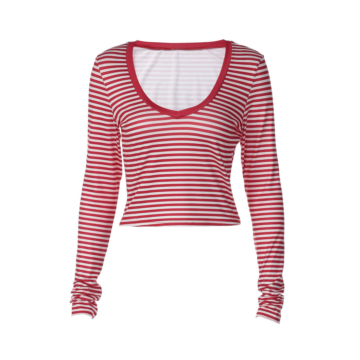 Womens Stylish Striped Long-sleeve Versatile Slim-fit Top