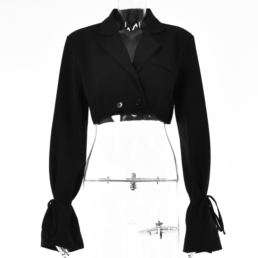 French Casual Small Suit European Beauty Lace Up Long Sleeve
