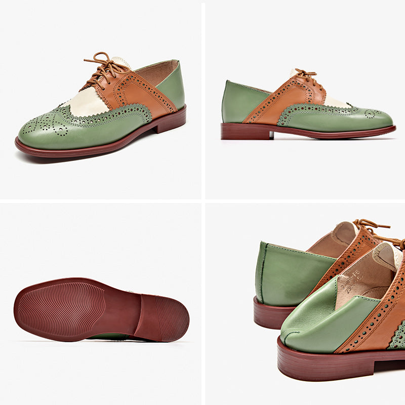 Low Heel 40to43 Color Matching Burnt Flower Lace-up Shoes