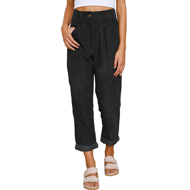 Women's High Waist Casual Pants Solid Color Loose Straight Trousers