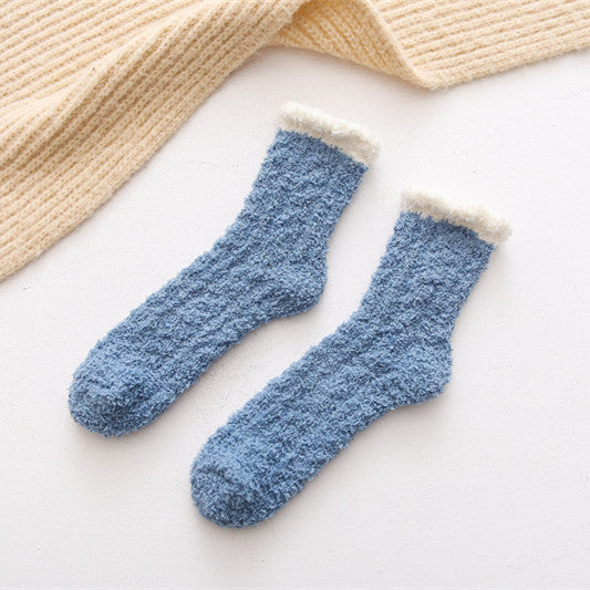 Solid color coral fleece mid-tube women's socks