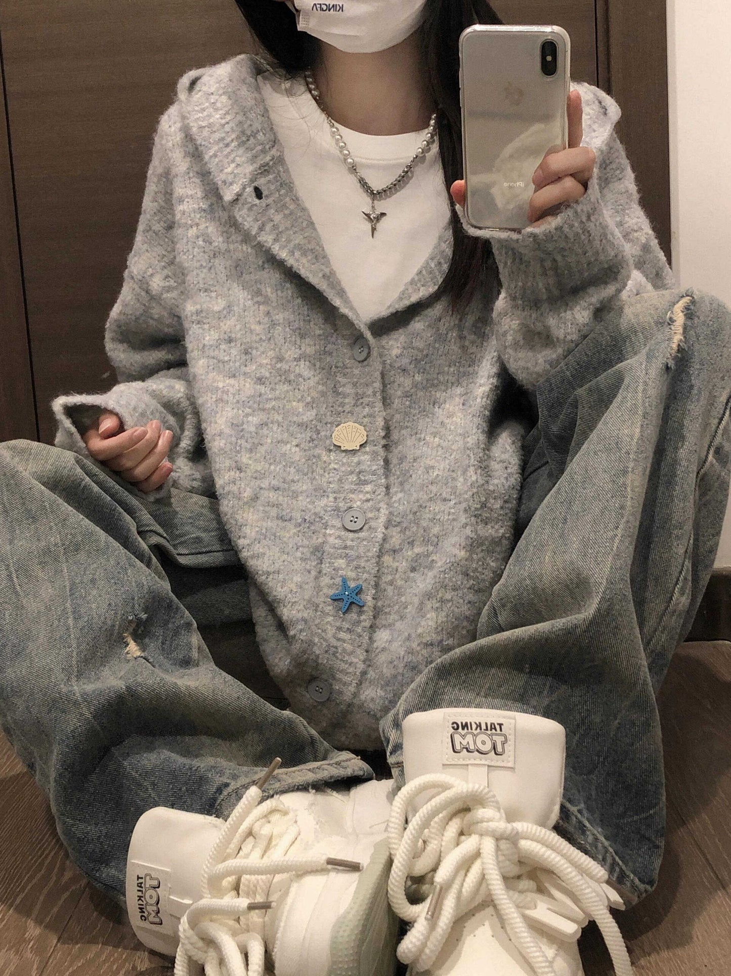 Hooded Sweater Cardigan Coat Women's Knitted Blouse