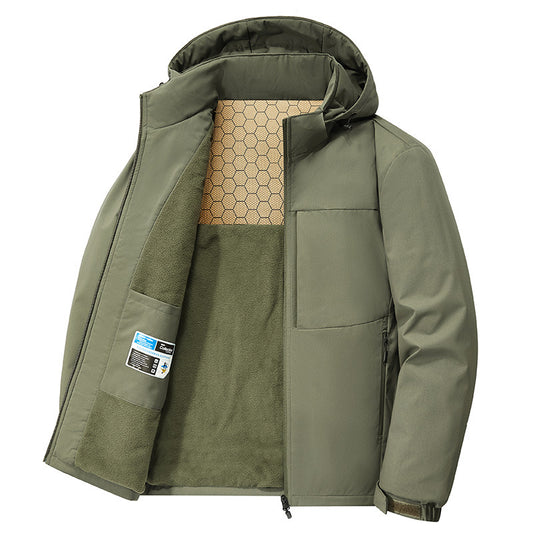 Men's Hooded Fleece-lined Thickened Windproof Cotton Jacket