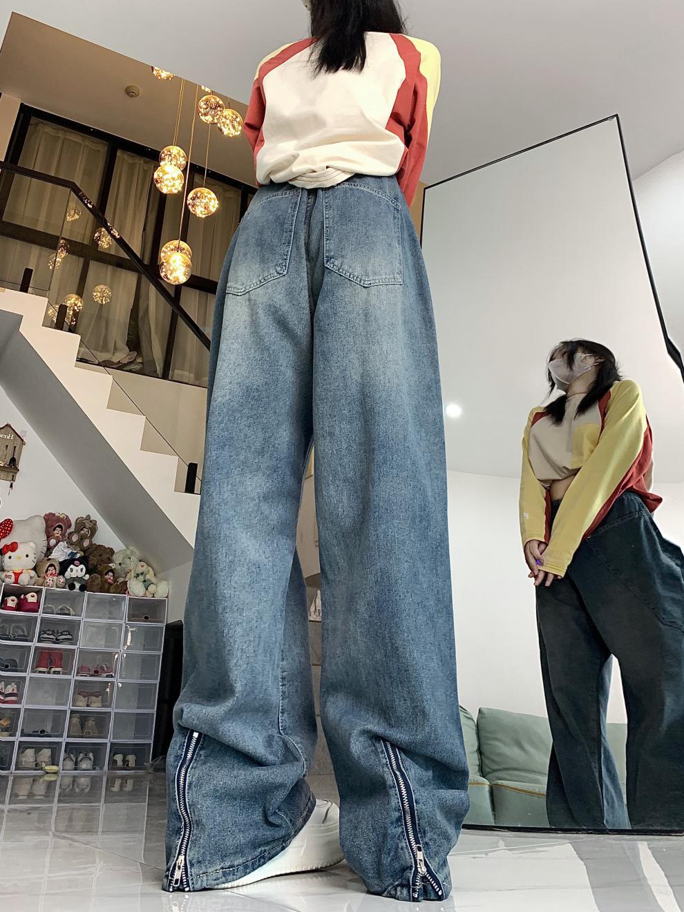 Retro Washed Worn Jeans Slimming And Straight Bootleg Pants