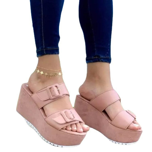 Heighten Adult Daily Wedge Heel Three-color Buckle Shoes