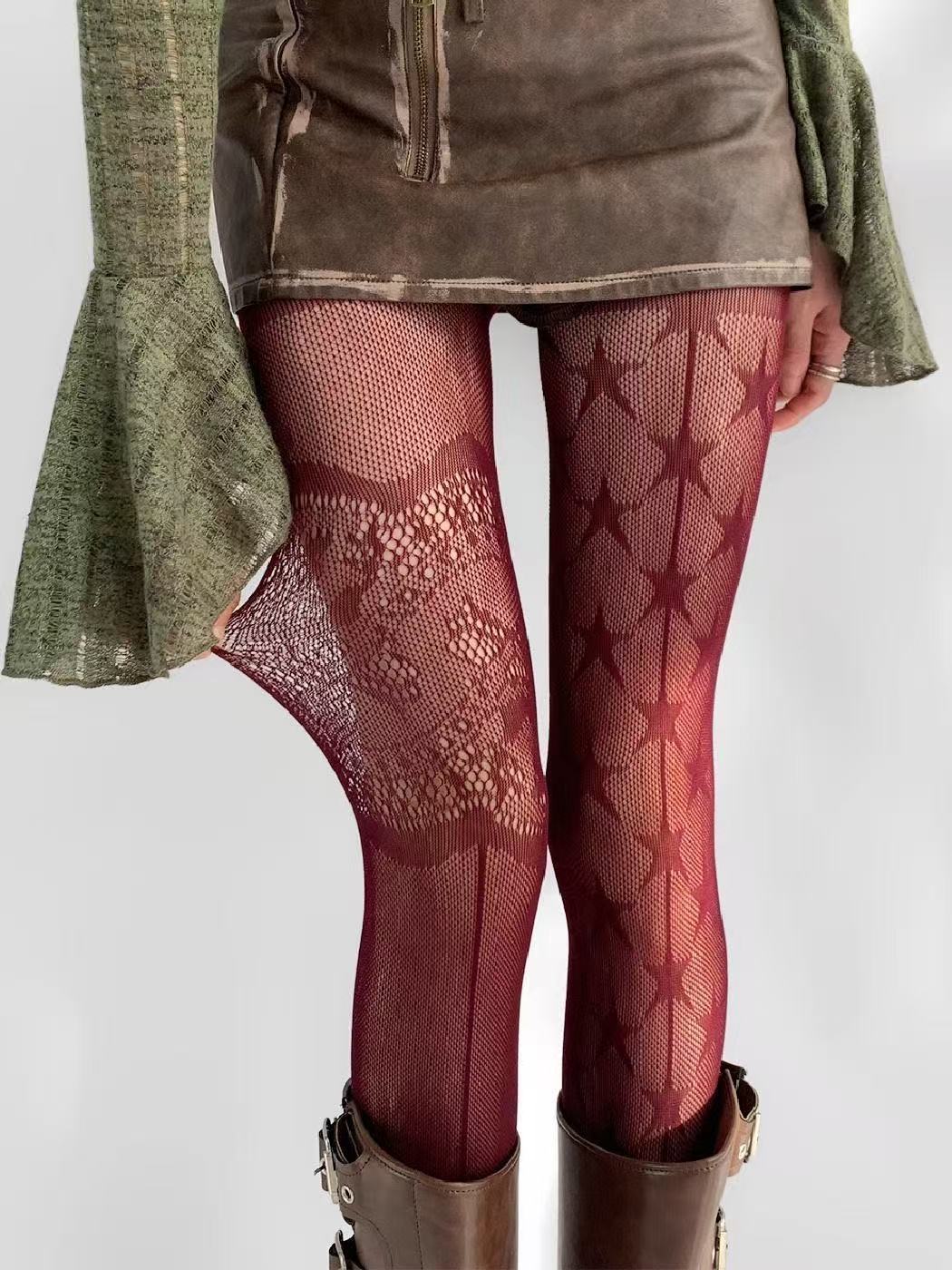 Hollow Stars Gray Silk Fishnet Stockings Female