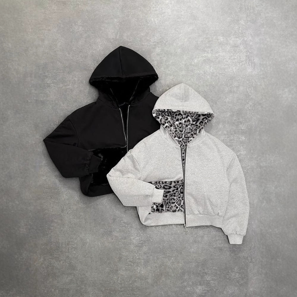 Hooded Sweater Can Wear Vintage Leopard Print On Both Sides