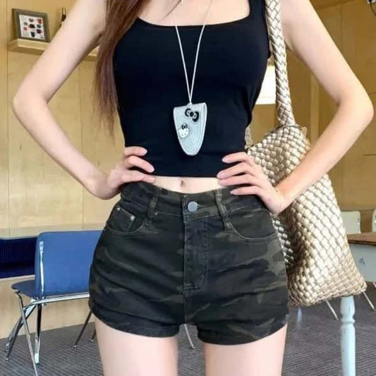 Womens High-Waisted Camo Denim Shorts In A Sexy American Style