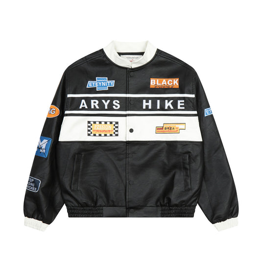 Locomotive Style Racing Suit Leather Coat Men