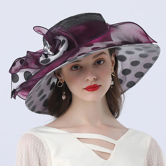 Ladies Street Casual Sun Hat With Polka Dot Decoration And Big Brim