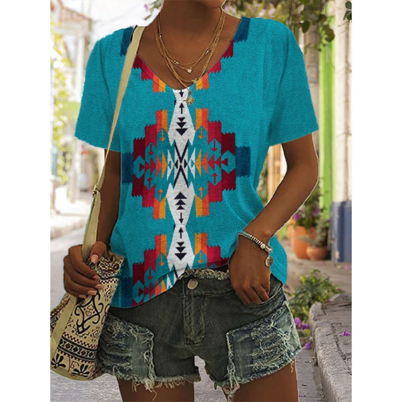 Women's Cotton-like Printed Short Sleeve