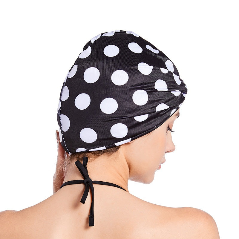 Plus Size Not-too-tight Fashion Polka Dot Printed Cloth Swimming Cap