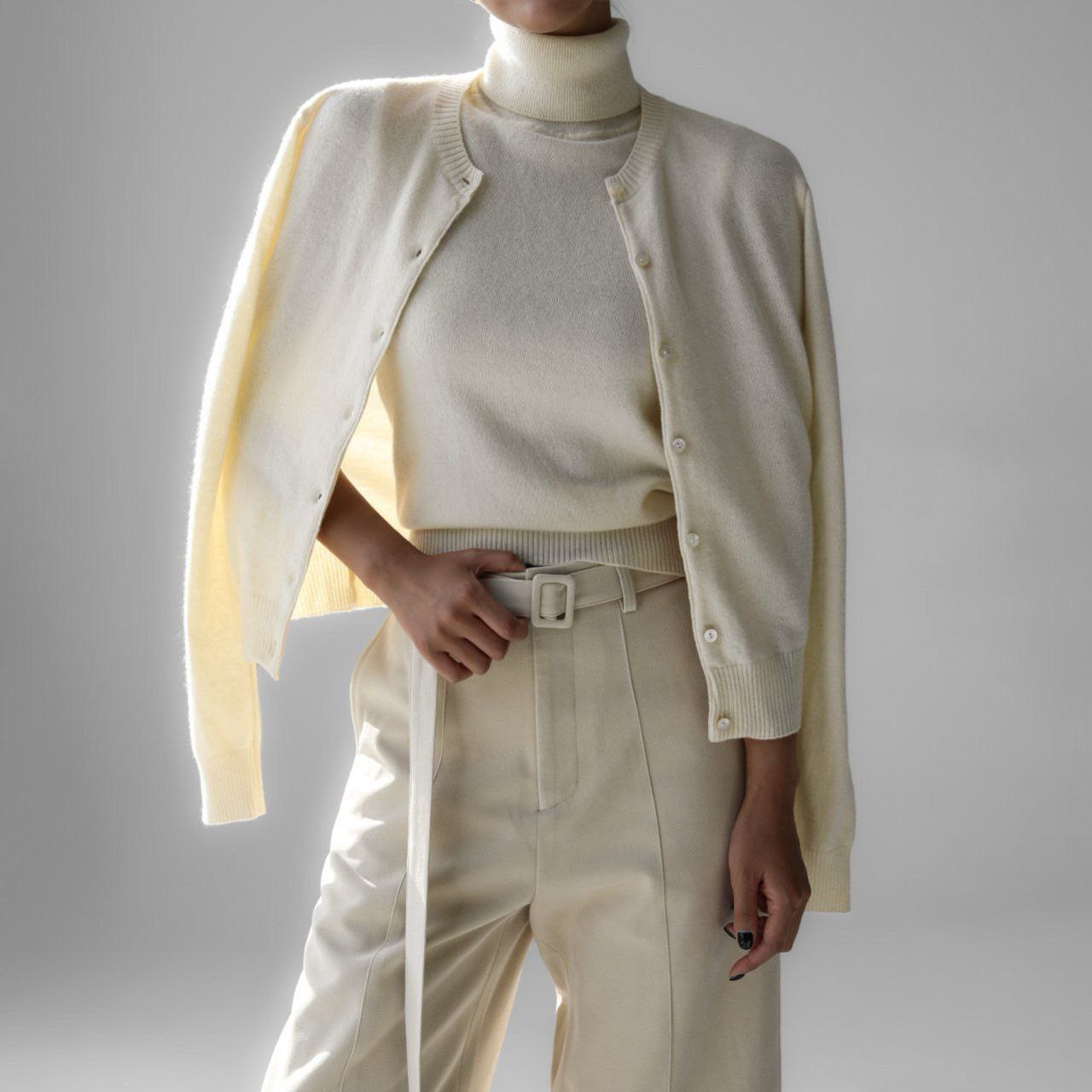 Womens Turtleneck Sleeveless Base Layer Top Sweater Cardigan Set