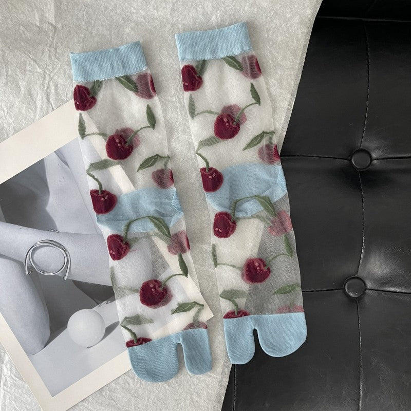 Cherry Jacquard Summer Cute Wild Thin Socks Stockings