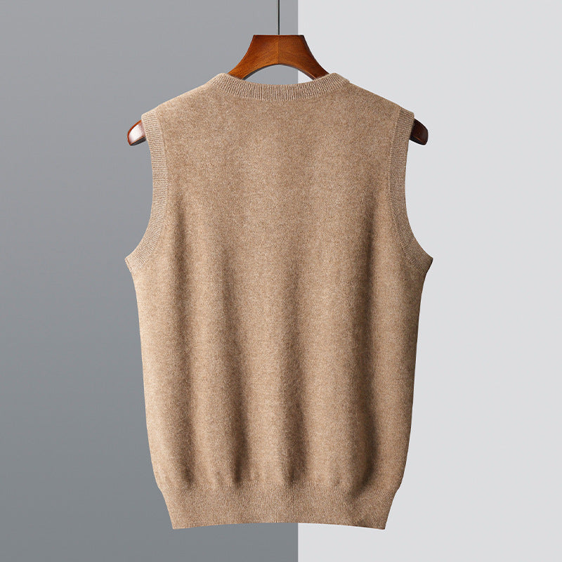 Afslappet ærmeløs V-hals sweater til midaldrende
