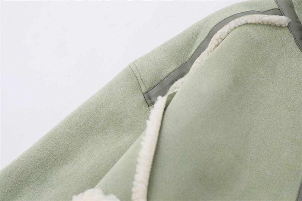 Lamb Wool Stand-up Collar Cotton-padded Clothes Stitching Fur Coat